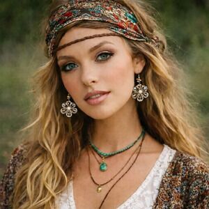 Boho Flower Dangle Earrings White Gold Tone Floral Drop Earrings